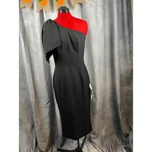 DRESS THE POPULATION Tiffany One-Shoulder Bow-Tie Midi Dress in Black Size M NWT